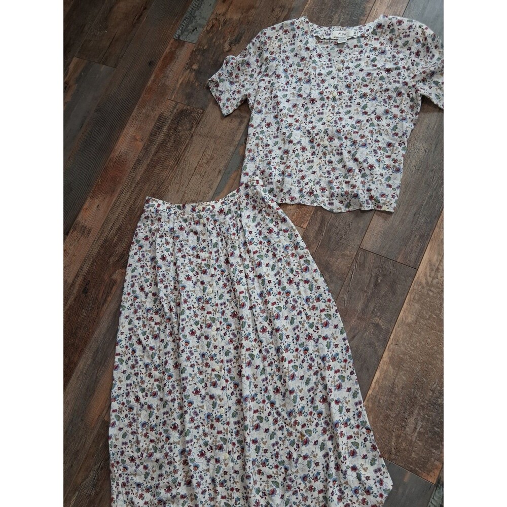 VINTAGE 70'S JHC collectibles womens set 10/12 skirt blouse floral rayon EUC B20